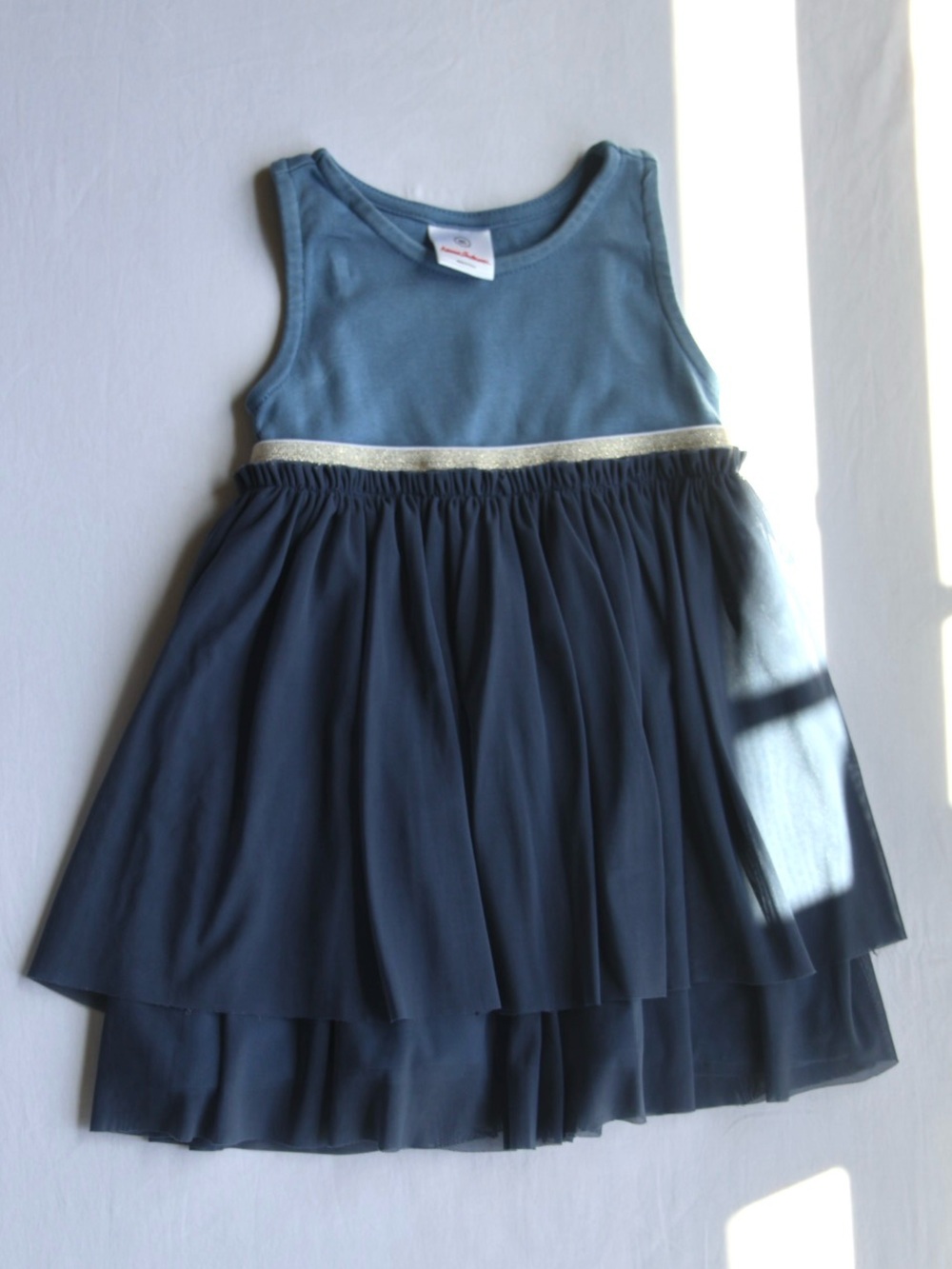 Hanna Andersson Navy Blue Layered Tulle Dress with Gold Waistband